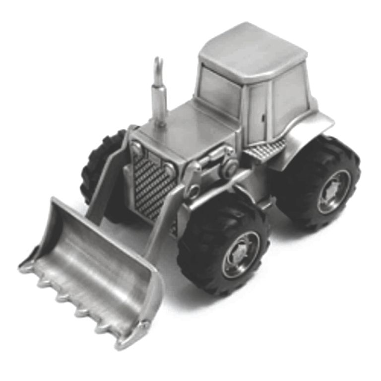 FRONT END LOADER TRACTOR MONEY BOX, PEWTER FINISH